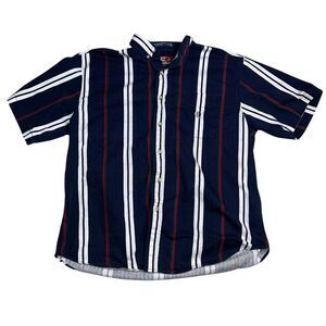 Vtg Men’s 90’s Coliseum Striped Button Down Shirt Size XL 100% Cotton Blue Red